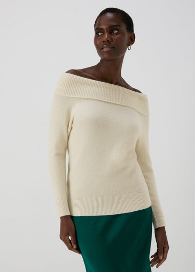 Et Vous Cream Bardot Knitted Jumper