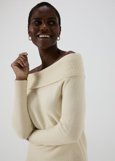 Et Vous Cream Bardot Knitted Jumper