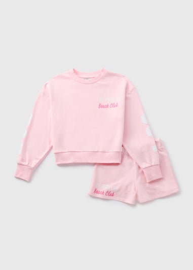 Girls Pink Los Angeles Sweatshirt & Shorts Set (7-15yrs)