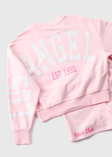 Girls Pink Los Angeles Sweatshirt & Shorts Set (7-15yrs)