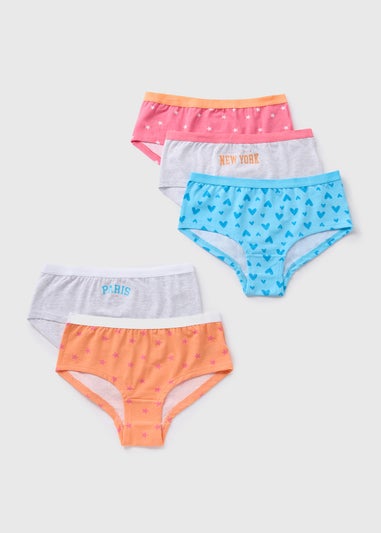 5 Pack Girls Multicolour Hipsters (7-13yrs)