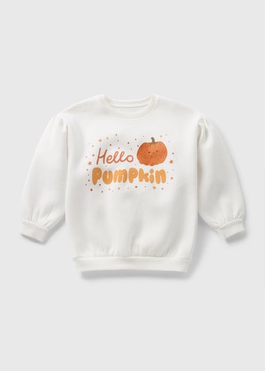 Girls Cream Hello Pumpkin Sweatshirt (1-7yrs)