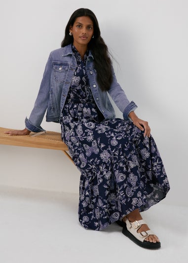 Papaya Petite Navy Paisley Midi Dress