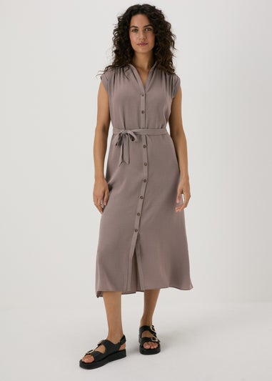 Papaya Petite Brown Button Through Shirt Midi Shirt Dress