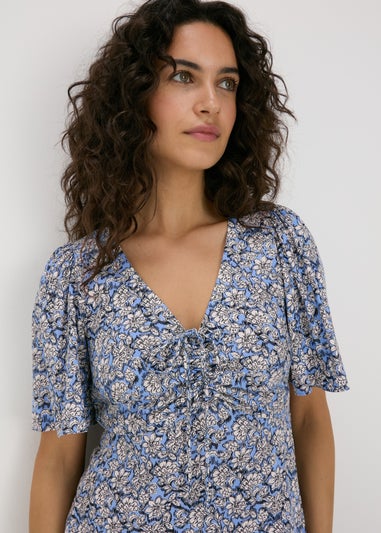 Papaya Petite Blue Floral Viscose Mini Dress