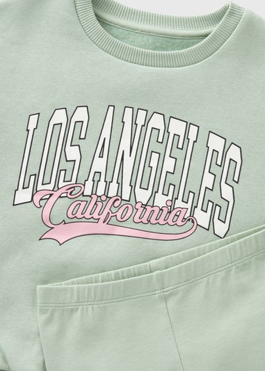 Girls Green Los Angeles Sweatshirt and Shorts Set (1-7yrs)