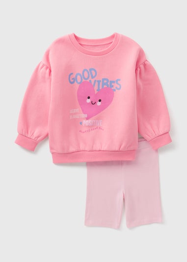 Girls Pink Cycling Sweatshirt & Shorts Set (1-7yrs)