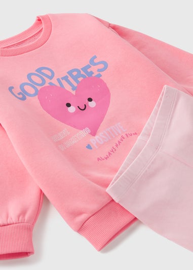 Girls Pink Cycling Sweatshirt & Shorts Set (1-7yrs)