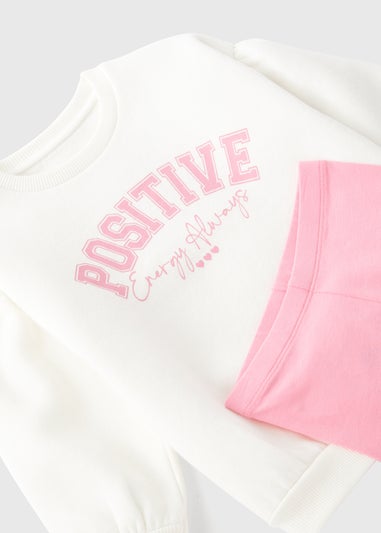 Girls Cream Positive Sweatshirt & Cycling Shorts Set (1-7yrs)