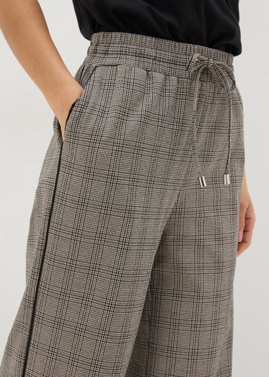 Beige Check Wide Leg Trousers