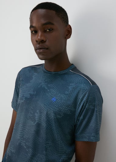 Souluxe Blue Printed Mesh T-Shirt