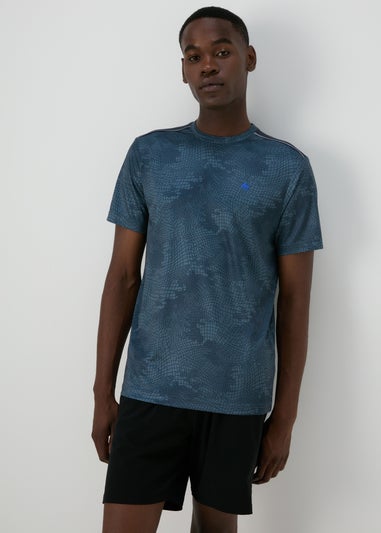 Souluxe Blue Printed Mesh T-Shirt