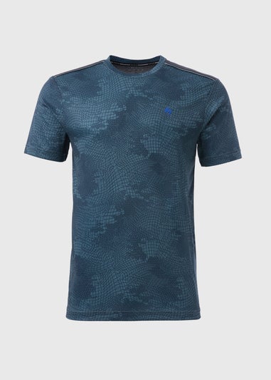 Souluxe Blue Printed Mesh T-Shirt