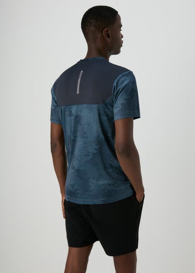 Souluxe Blue Printed Mesh T-Shirt