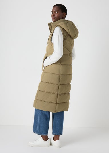 Khaki Long Padded Gilet