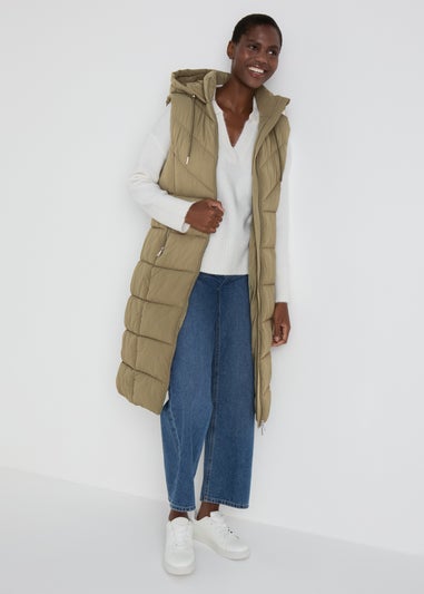 Khaki Long Padded Gilet