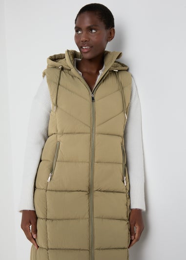 Khaki Long Padded Gilet