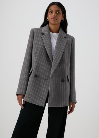 Papaya Petite Grey Pinstripe Blazer