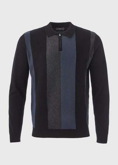 Black Stripe Zip Polo Shirt