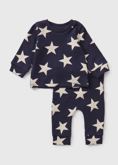 Baby Navy Star Ribbed Top & Leggings Set (Newborn-23mths)