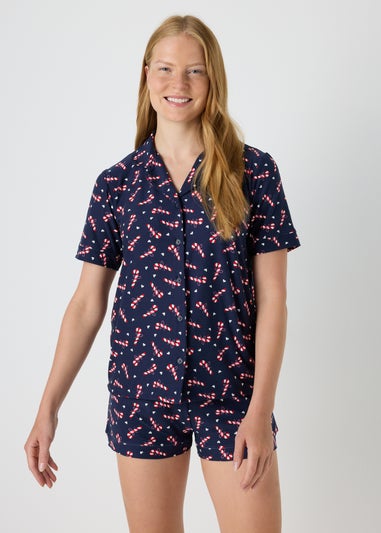 Navy Christmas Print Pyjama Set