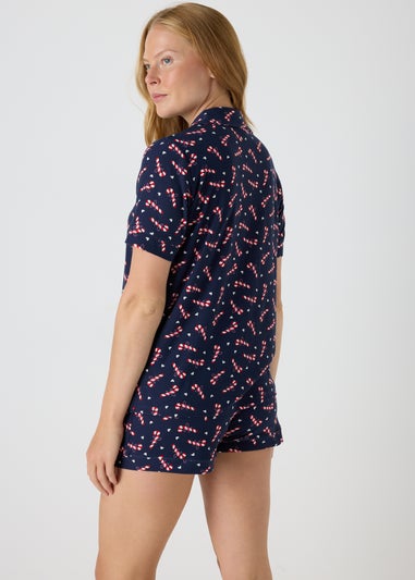 Navy Christmas Print Pyjama Set