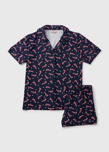 Navy Christmas Print Pyjama Set