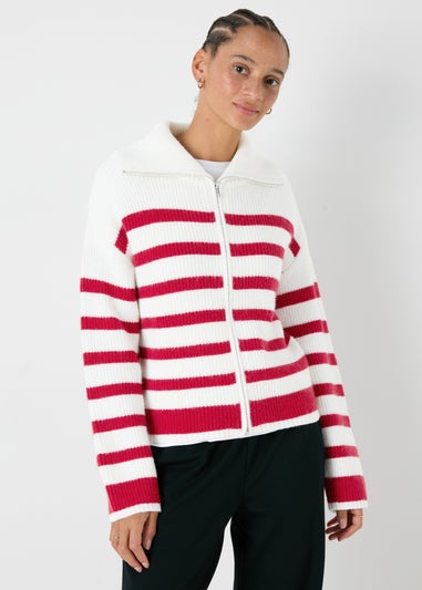 Stripe Zip Knitted Cardigan