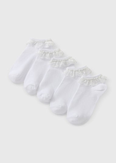 5 Pack Girls White Lace Trainer Socks (Younger 6-Older 5.5)