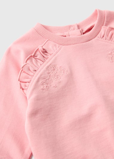 Baby Pink Embroidered Sweatshirt & Leggings Set (Newborn-23mths)