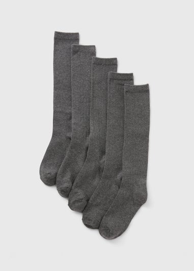 5 Pack Girls Grey Ribbed Knee High Socks (Younger 6-Older 5.5)