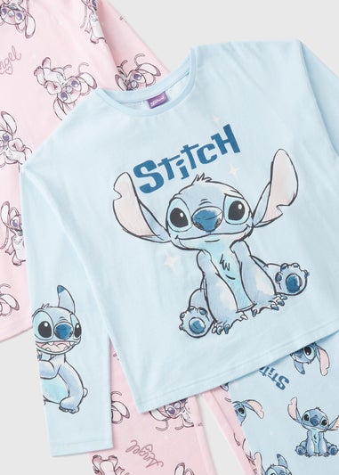 Disney 2 Pack Kids Pink Stitch & Angel Pyjama Set (4-13yrs)