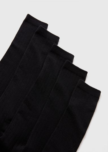 5 Pack Girls Black Ribbed Knee High Socks (Younger 6-Older 5.5)