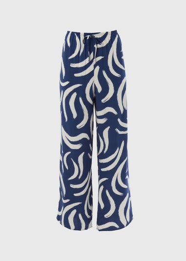 Navy Abstract Print Co Ord Trousers