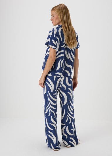 Navy Abstract Print Co Ord Trousers