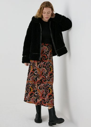 Black Paisley Midi Skirt