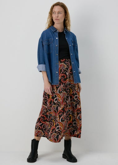 Black Paisley Midi Skirt