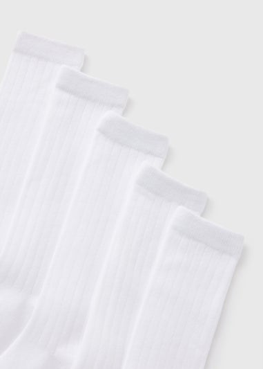 5 Pack Kids White Ribbed Knee High Socks (Younger 6-Older 5.5)