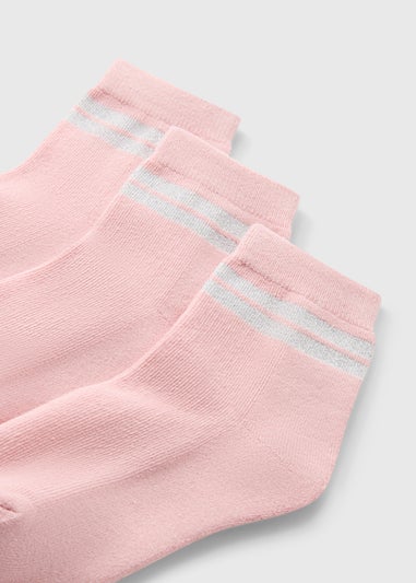 3 Pack Girls Pink Stripe Sports Ankle Socks (Younger 6-Older 5.5)