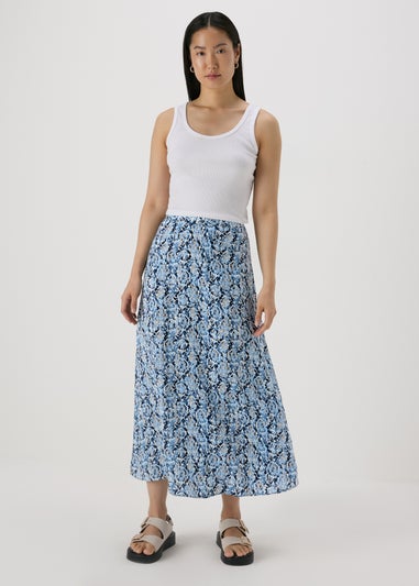 Blue Snake Print Midaxi Skirt