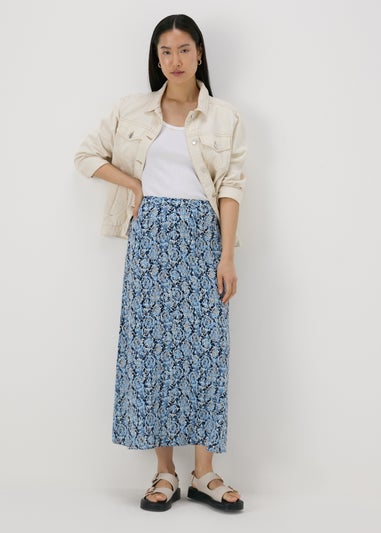 Blue Snake Print Midaxi Skirt