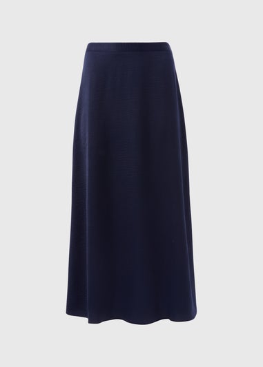 Navy Satin Midi Skirt