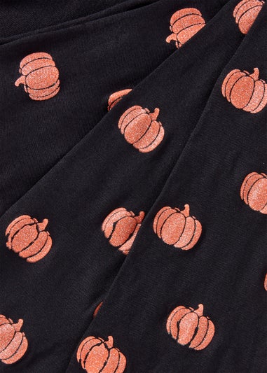 Girls Black Pumpkin Mesh Tights (2-11yrs)