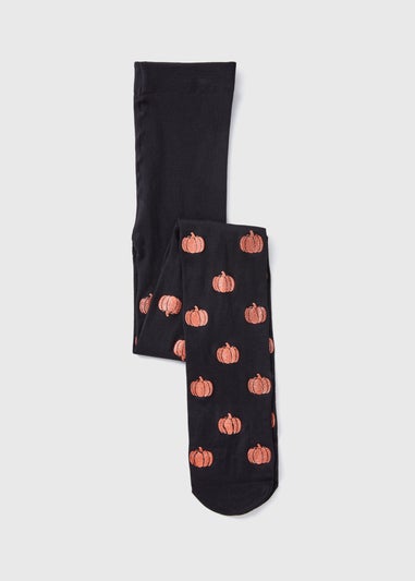 Girls Black Pumpkin Mesh Tights (2-11yrs)