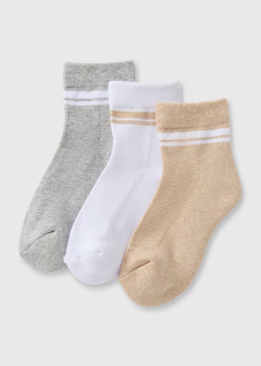 3 Pack Boys White Stripe Sports Socks (Younger 6- Older 6.5)