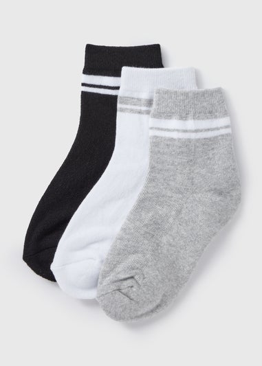 3 Pack Boys White Stripe Sports Socks (Younger 6-Older 6.5)