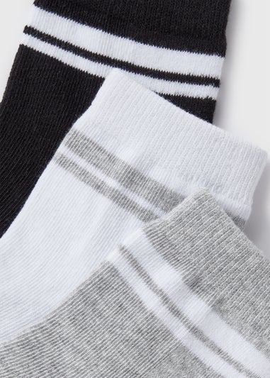 3 Pack Boys White Stripe Sports Socks (Younger 6-Older 6.5)