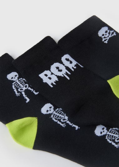 3 Pack Boys Black Skeleton Socks (Younger 6-Older 6.5)