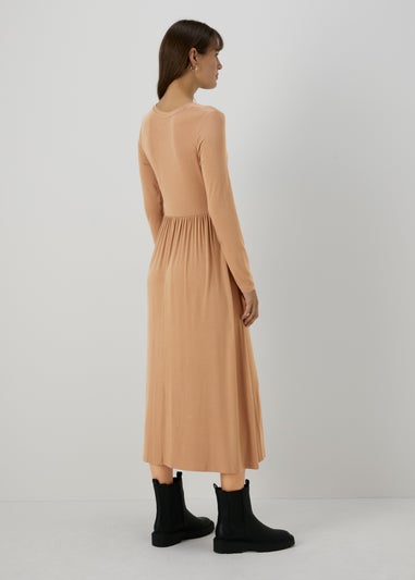 Camel Long Sleeve Midi Dress