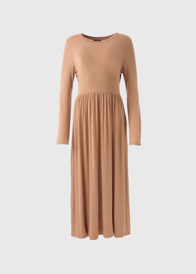 Camel Long Sleeve Midi Dress